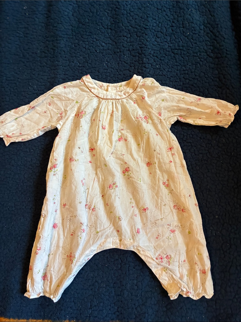Bonpoint Cream Floral Cotton Romper with Pink Accents